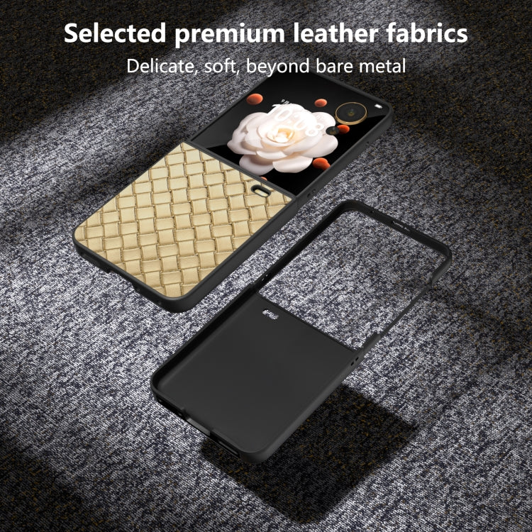 For Honor Magic V Flip Black Frame Woven Texture PU Phone Case
