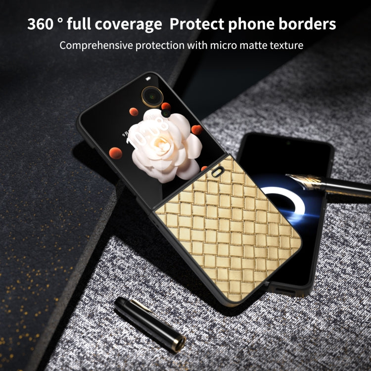 For Honor Magic V Flip Black Frame Woven Texture PU Phone Case