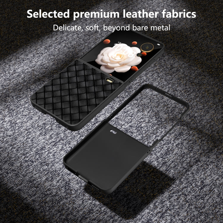 For Honor Magic V Flip Black Frame Woven Texture PU Phone Case
