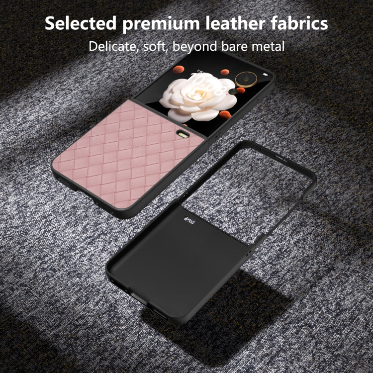 For Honor Magic V Flip Black Frame Woven Texture PU Phone Case