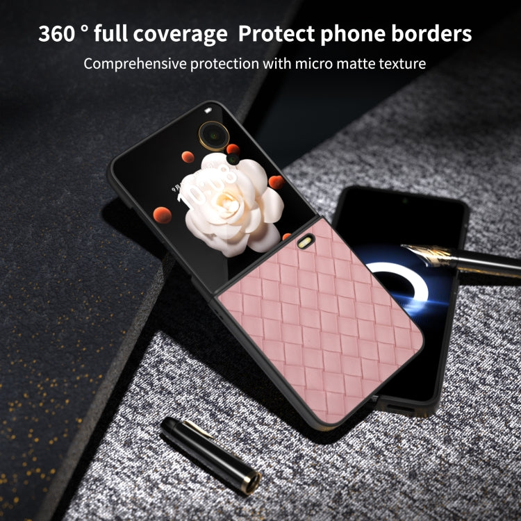For Honor Magic V Flip Black Frame Woven Texture PU Phone Case