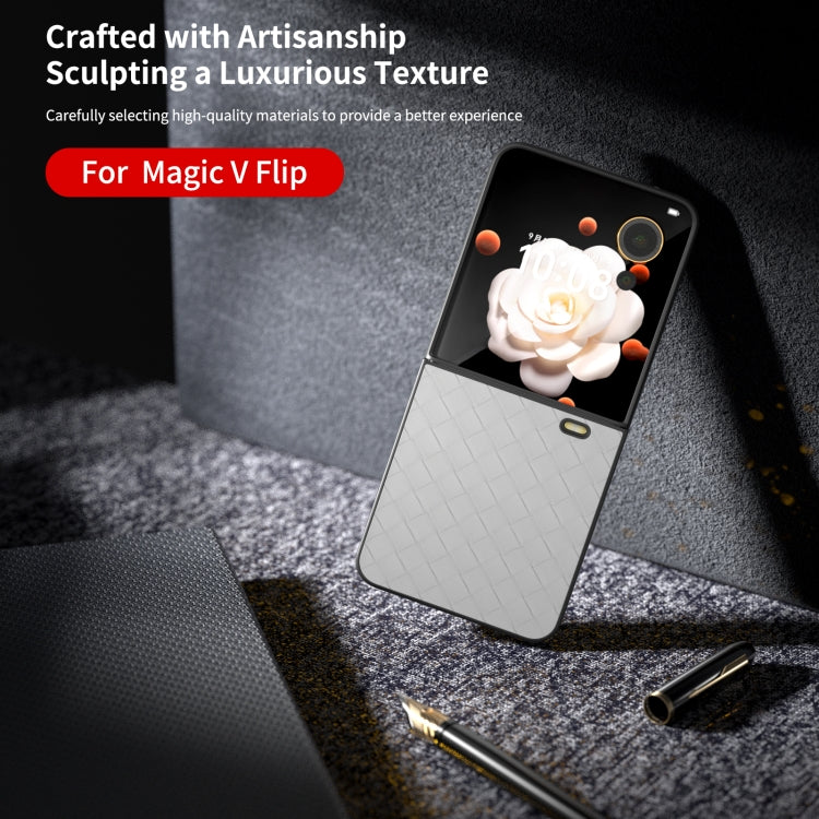 For Honor Magic V Flip Black Frame Woven Texture PU Phone Case