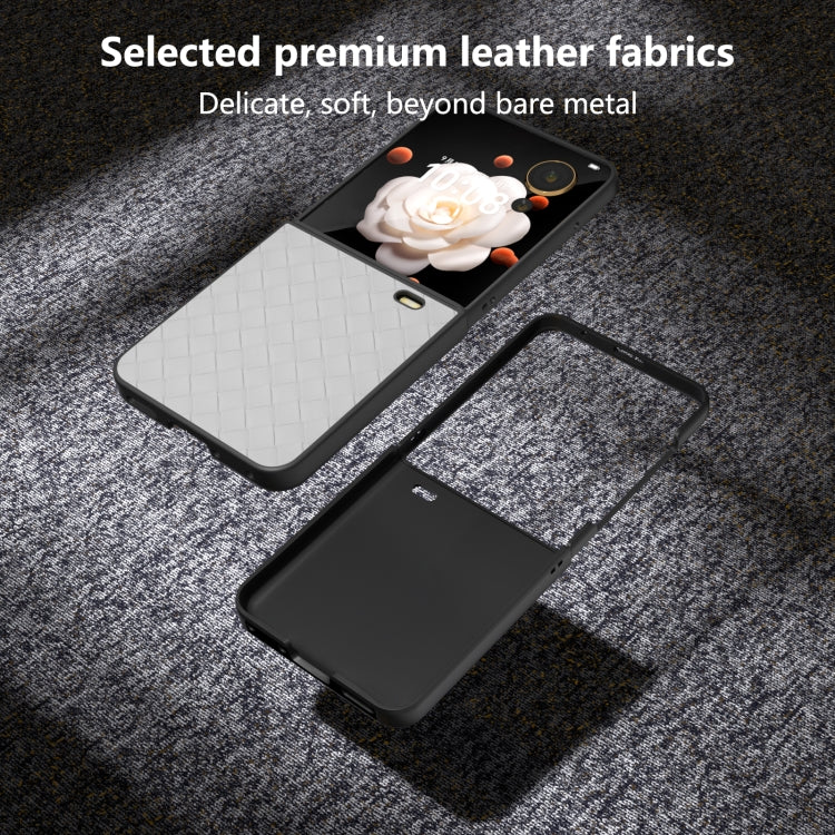 For Honor Magic V Flip Black Frame Woven Texture PU Phone Case