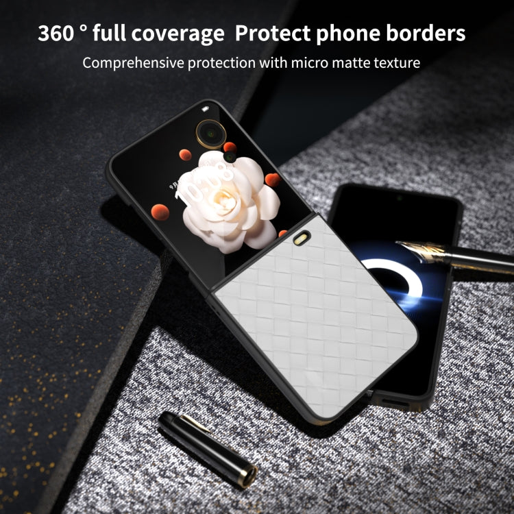 For Honor Magic V Flip Black Frame Woven Texture PU Phone Case