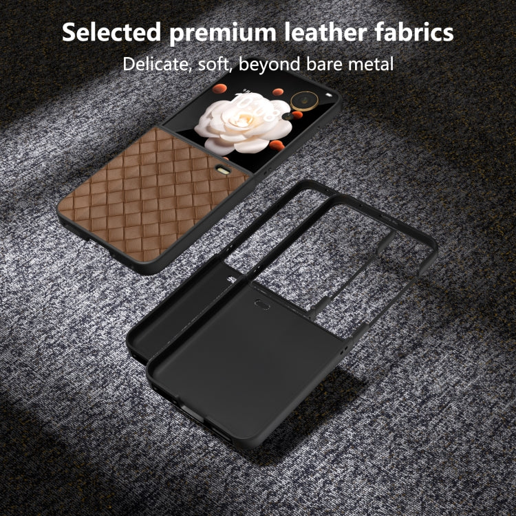 For Honor Magic V Flip Black Frame Woven Texture PU Phone Case