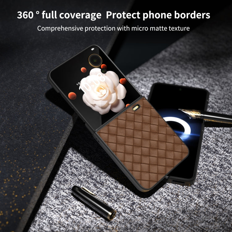 For Honor Magic V Flip Black Frame Woven Texture PU Phone Case