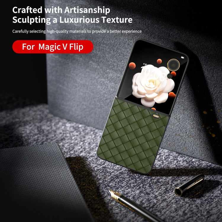 For Honor Magic V Flip Black Frame Woven Texture PU Phone Case