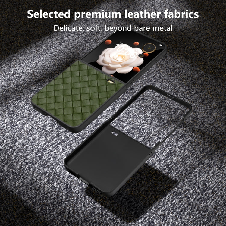 For Honor Magic V Flip Black Frame Woven Texture PU Phone Case