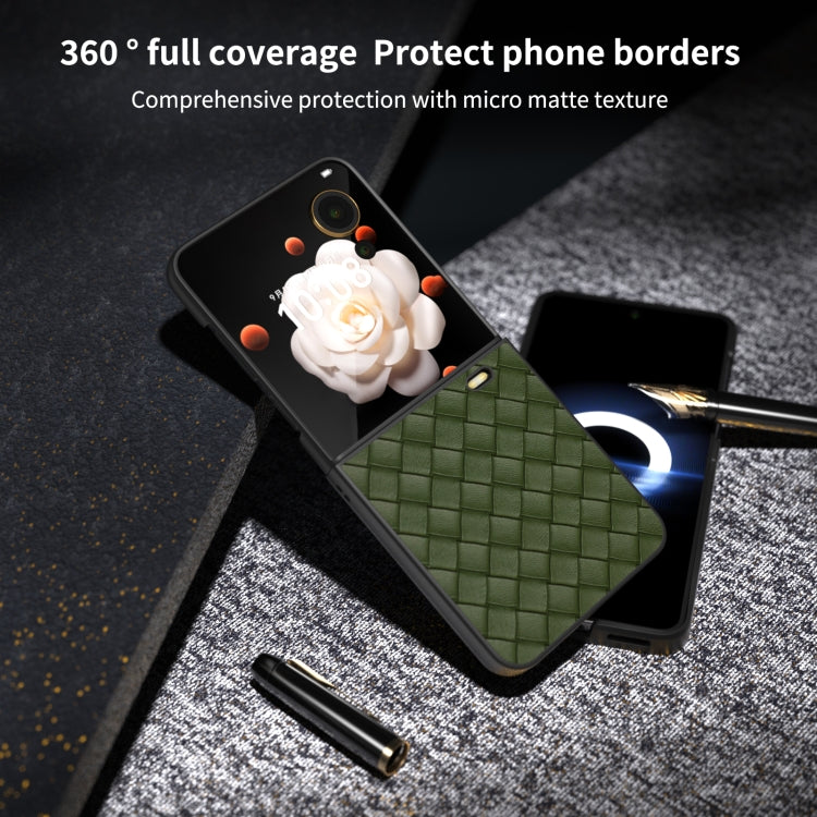 For Honor Magic V Flip Black Frame Woven Texture PU Phone Case