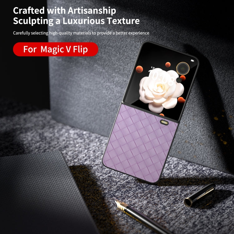 For Honor Magic V Flip Black Frame Woven Texture PU Phone Case