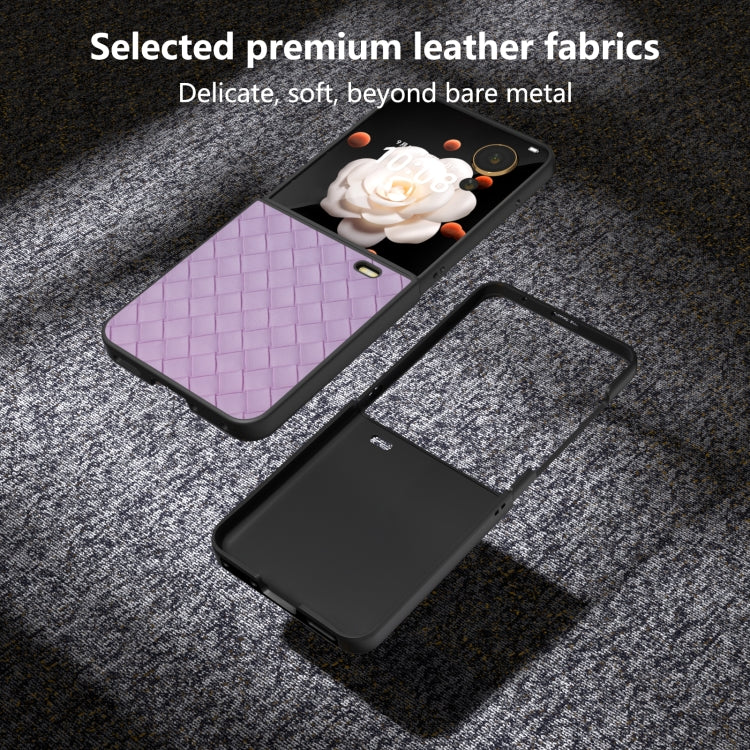 For Honor Magic V Flip Black Frame Woven Texture PU Phone Case