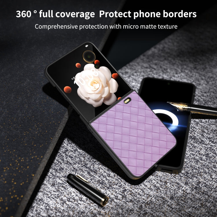 For Honor Magic V Flip Black Frame Woven Texture PU Phone Case