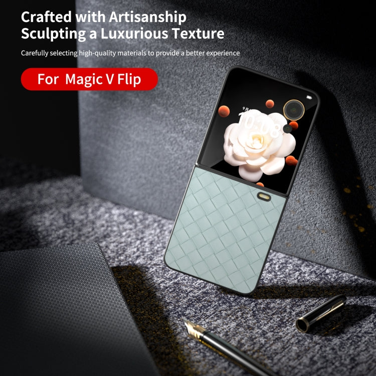 For Honor Magic V Flip Black Frame Woven Texture PU Phone Case