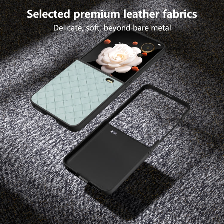 For Honor Magic V Flip Black Frame Woven Texture PU Phone Case