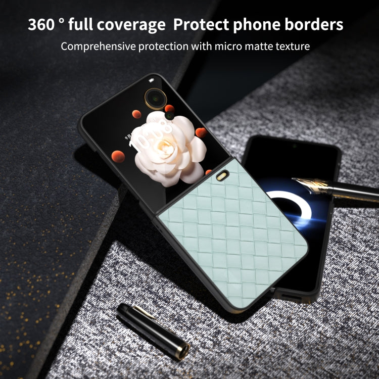 For Honor Magic V Flip Black Frame Woven Texture PU Phone Case