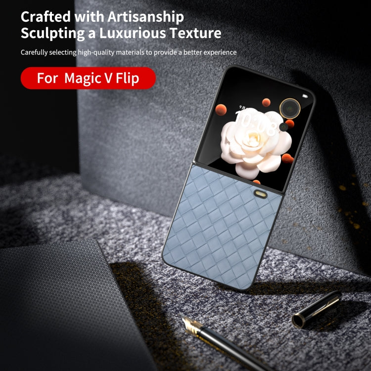 For Honor Magic V Flip Black Frame Woven Texture PU Phone Case