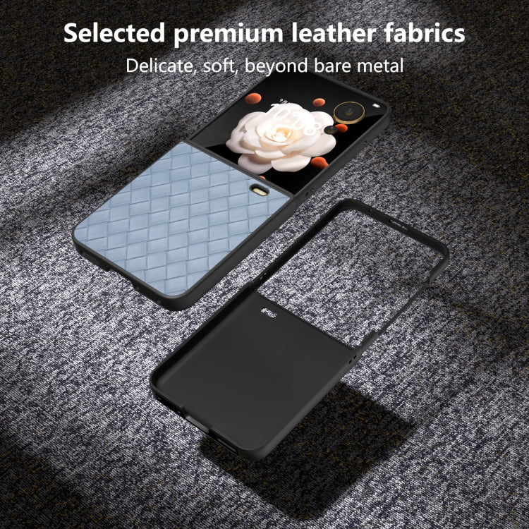 For Honor Magic V Flip Black Frame Woven Texture PU Phone Case