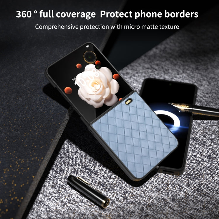 For Honor Magic V Flip Black Frame Woven Texture PU Phone Case