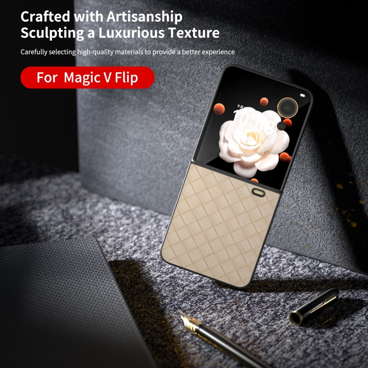 For Honor Magic V Flip Black Frame Woven Texture PU Phone Case
