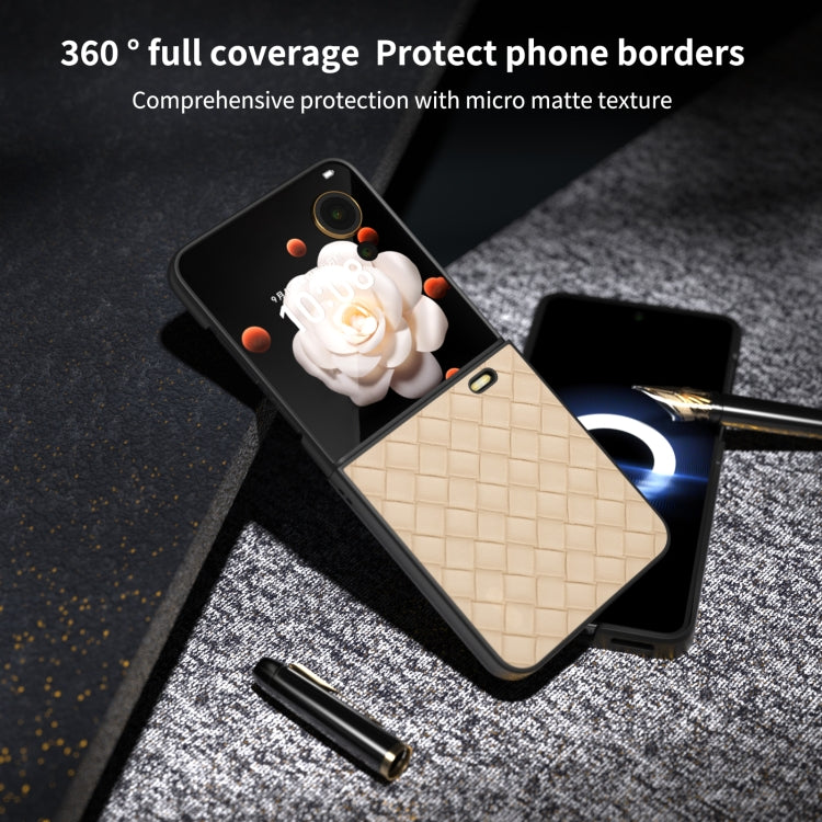 For Honor Magic V Flip Black Frame Woven Texture PU Phone Case