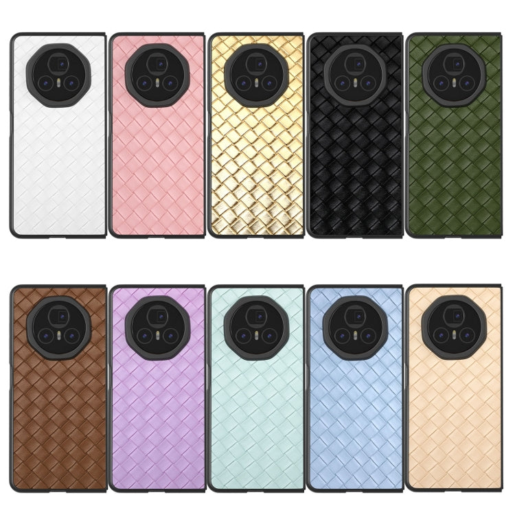 For Honor Magic V3 Black Frame Woven Texture PU Phone Case