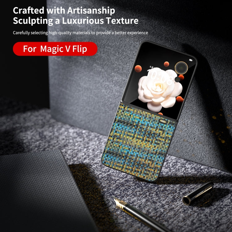 For Honor Magic V Flip Black Frame Color Lattice Texture PU Phone Case