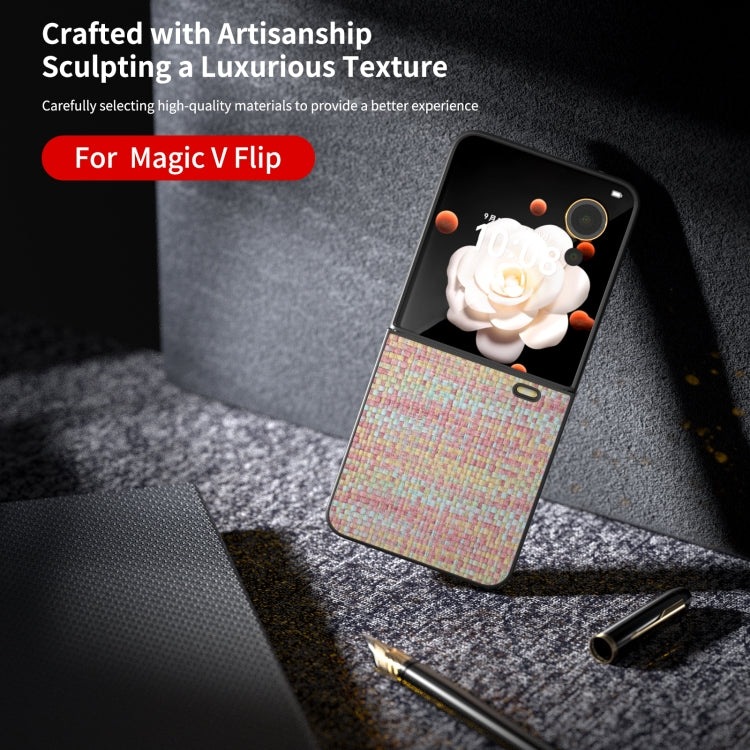 For Honor Magic V Flip Black Frame Color Lattice Texture PU Phone Case