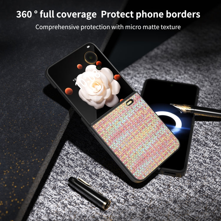 For Honor Magic V Flip Black Frame Color Lattice Texture PU Phone Case