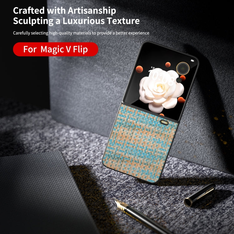 For Honor Magic V Flip Black Frame Color Lattice Texture PU Phone Case