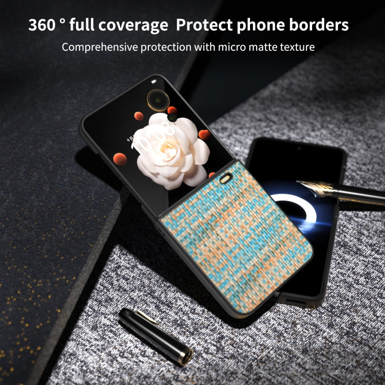 For Honor Magic V Flip Black Frame Color Lattice Texture PU Phone Case