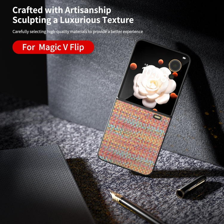 For Honor Magic V Flip Black Frame Color Lattice Texture PU Phone Case
