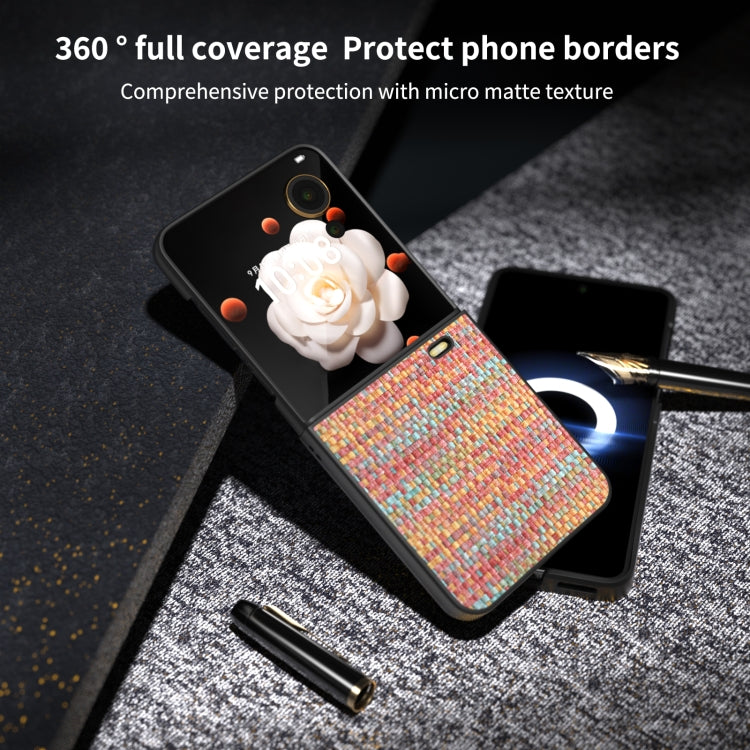 For Honor Magic V Flip Black Frame Color Lattice Texture PU Phone Case