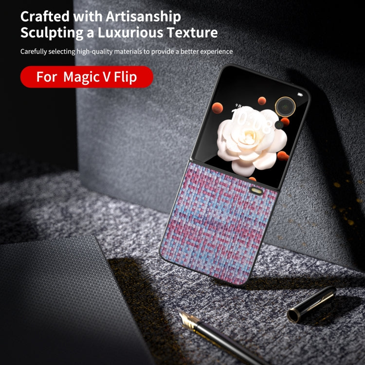 For Honor Magic V Flip Black Frame Color Lattice Texture PU Phone Case