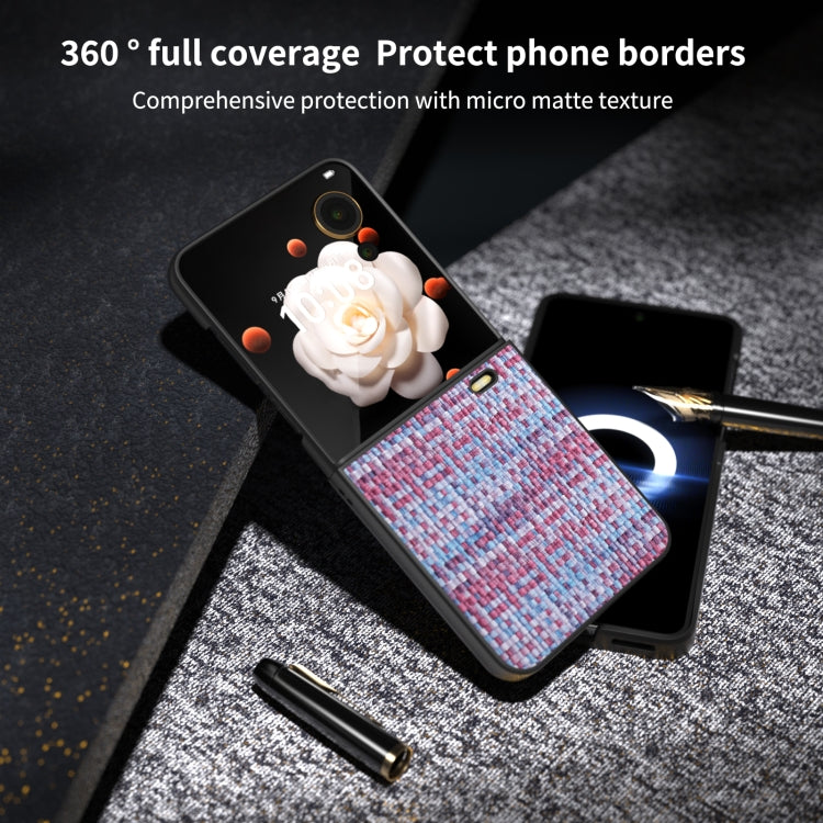 For Honor Magic V Flip Black Frame Color Lattice Texture PU Phone Case