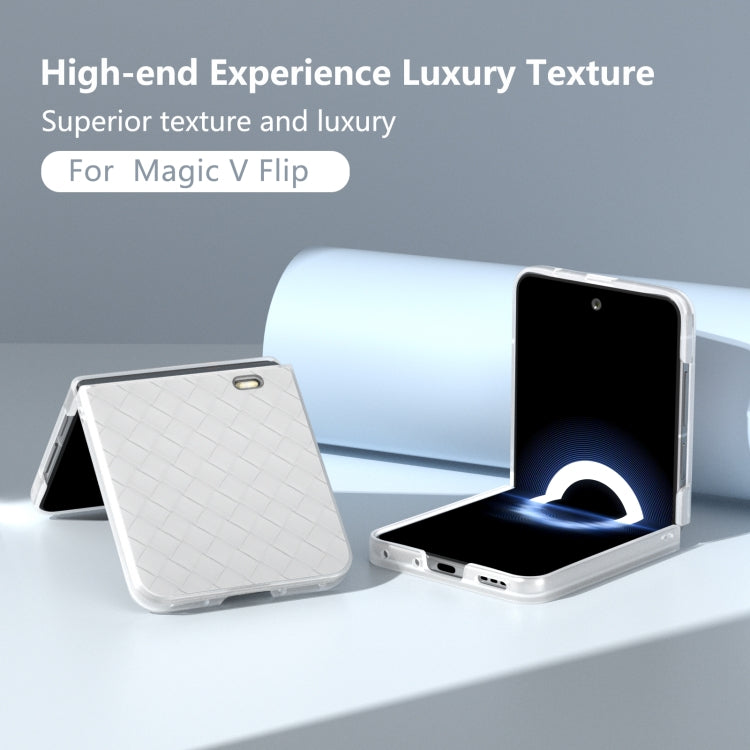 For Honor Magic V Flip Frosted Translucent Frame Woven Texture PU Phone Case