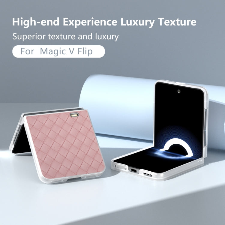 For Honor Magic V Flip Frosted Translucent Frame Woven Texture PU Phone Case