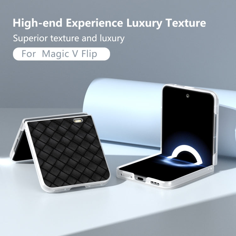 For Honor Magic V Flip Frosted Translucent Frame Woven Texture PU Phone Case