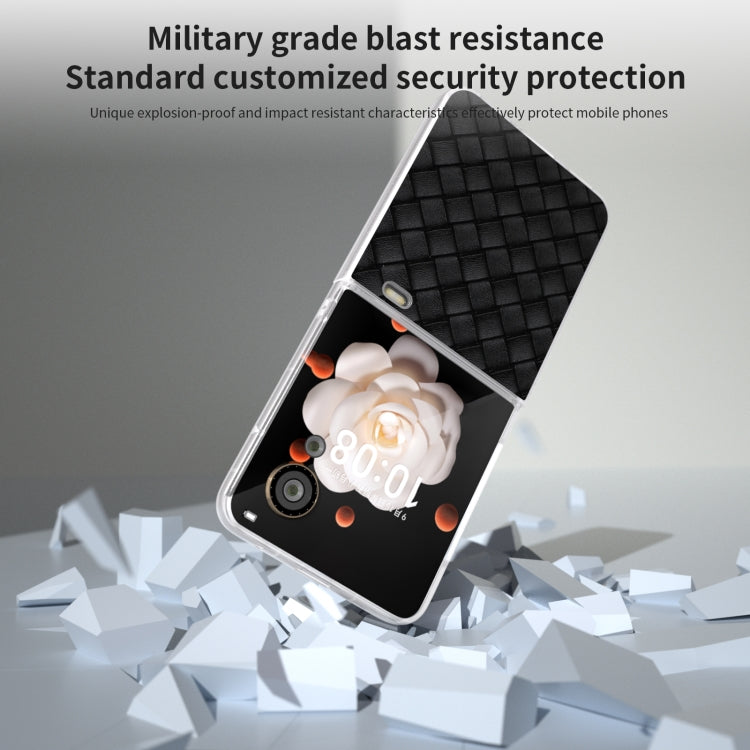 For Honor Magic V Flip Frosted Translucent Frame Woven Texture PU Phone Case