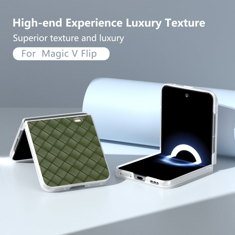 For Honor Magic V Flip Frosted Translucent Frame Woven Texture PU Phone Case