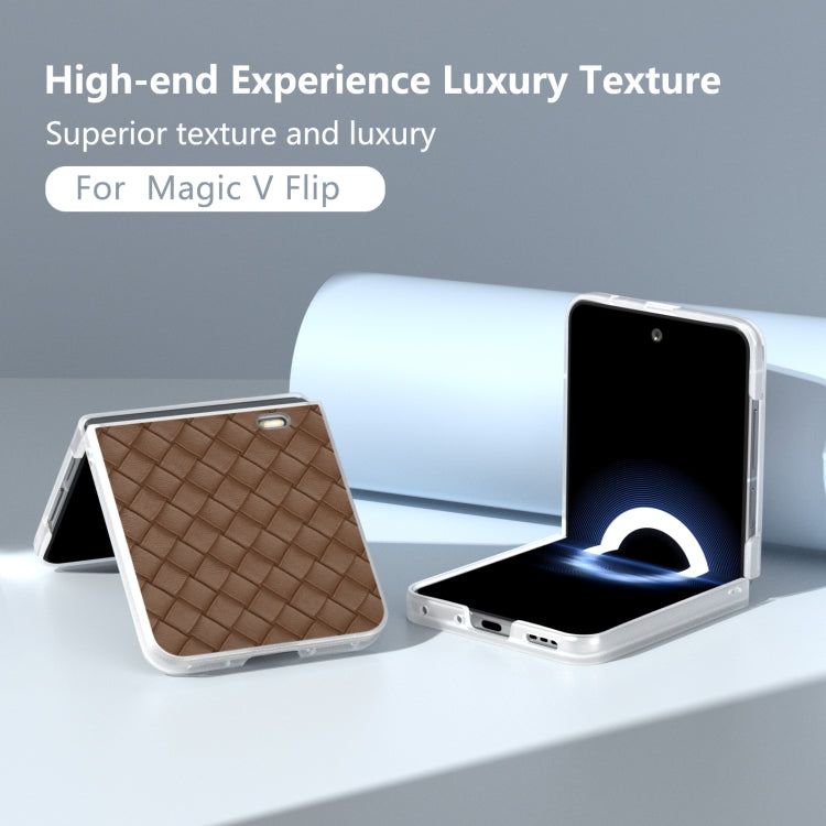 For Honor Magic V Flip Frosted Translucent Frame Woven Texture PU Phone Case