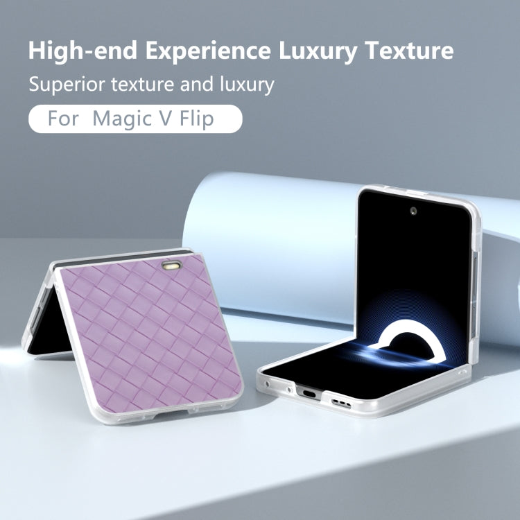 For Honor Magic V Flip Frosted Translucent Frame Woven Texture PU Phone Case