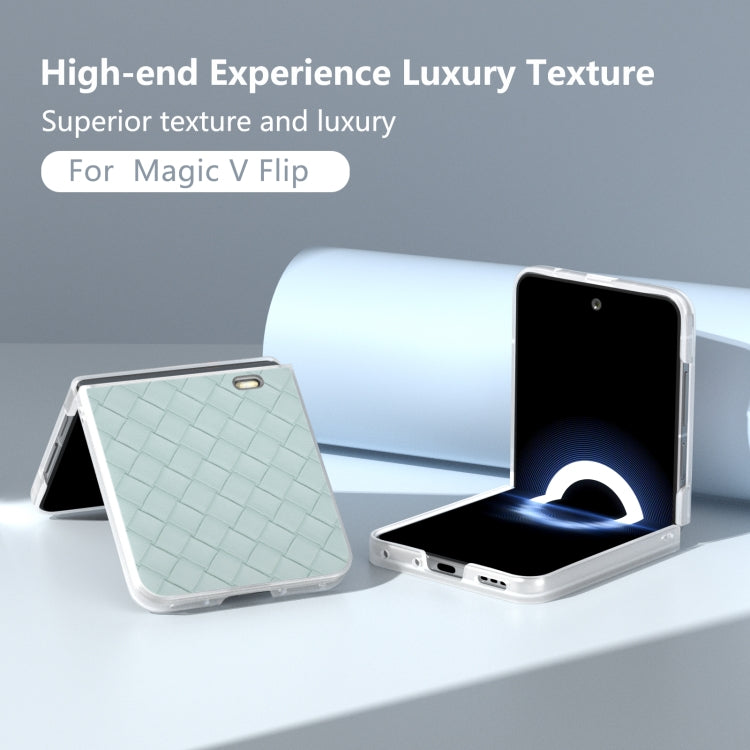 For Honor Magic V Flip Frosted Translucent Frame Woven Texture PU Phone Case