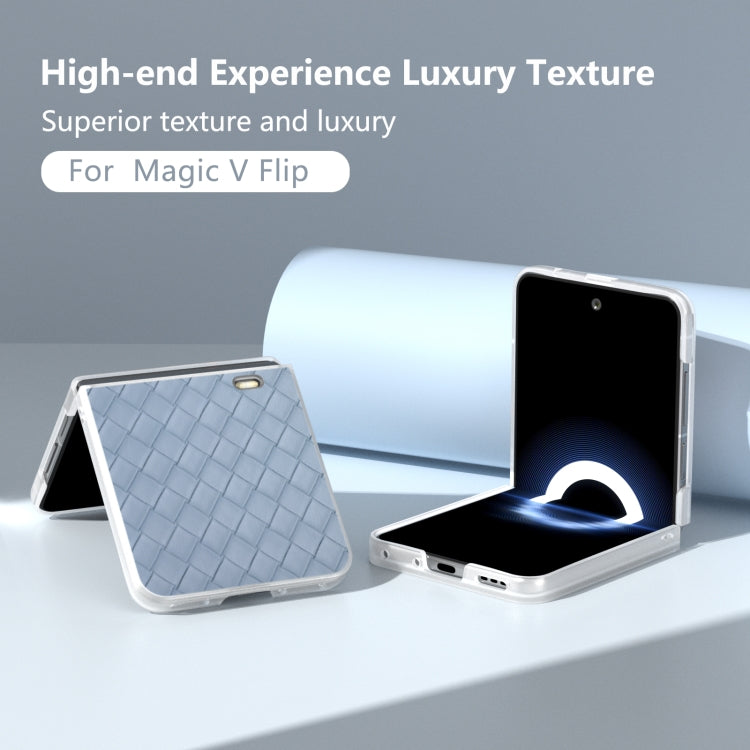 For Honor Magic V Flip Frosted Translucent Frame Woven Texture PU Phone Case