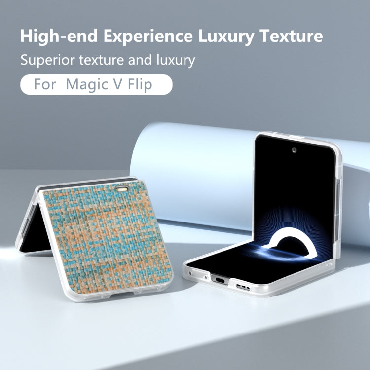 For Honor Magic V Flip Frosted Translucent Frame Color Lattice Texture PU Phone Case