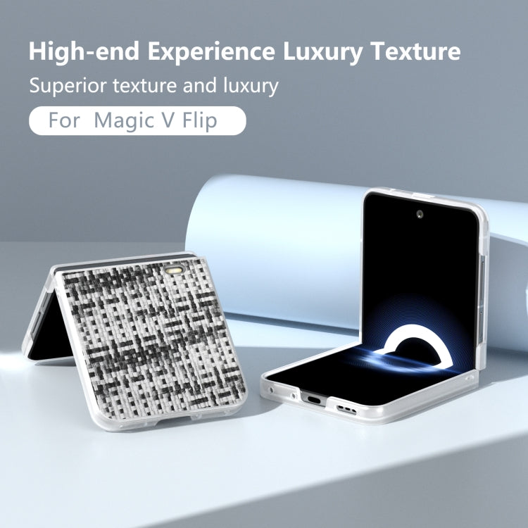 For Honor Magic V Flip Frosted Translucent Frame Color Lattice Texture PU Phone Case