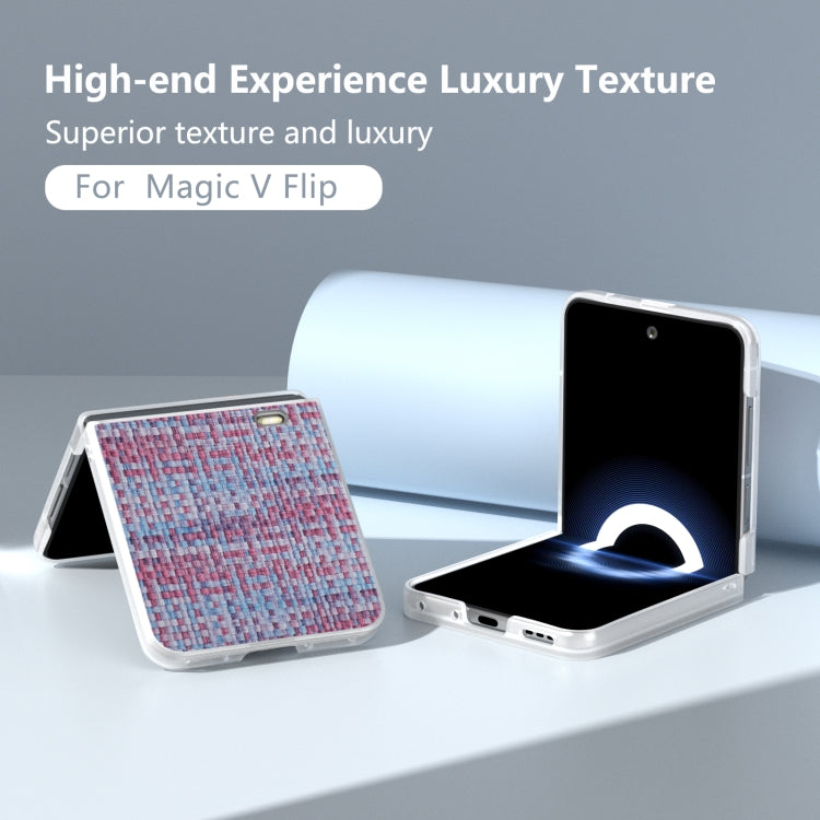 For Honor Magic V Flip Frosted Translucent Frame Color Lattice Texture PU Phone Case