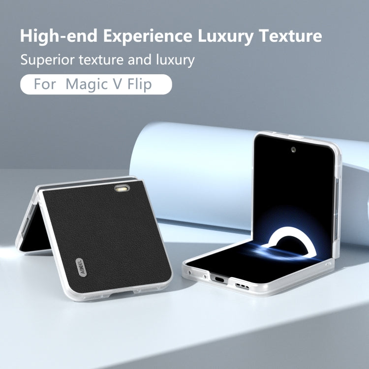 For Honor Magic V Flip ABEEL Frosted Translucent Frame Genuine Leather Wave Phone Case