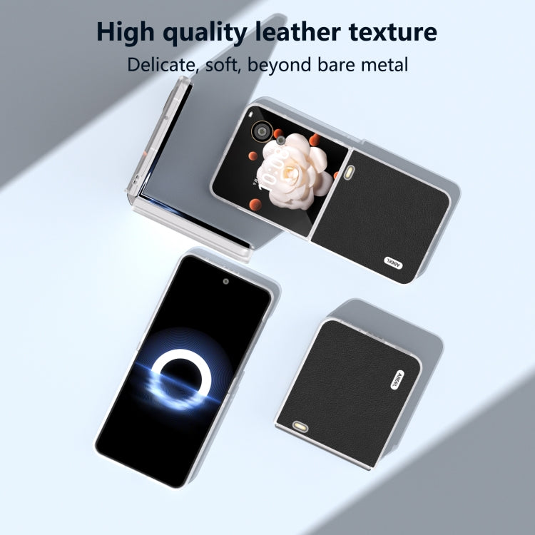 For Honor Magic V Flip ABEEL Frosted Translucent Frame Genuine Leather Wave Phone Case