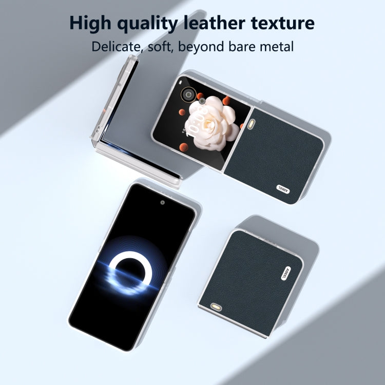 For Honor Magic V Flip ABEEL Frosted Translucent Frame Genuine Leather Wave Phone Case