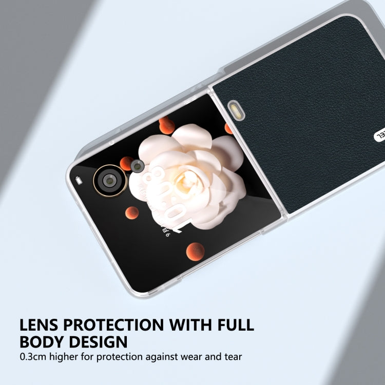 For Honor Magic V Flip ABEEL Frosted Translucent Frame Genuine Leather Wave Phone Case